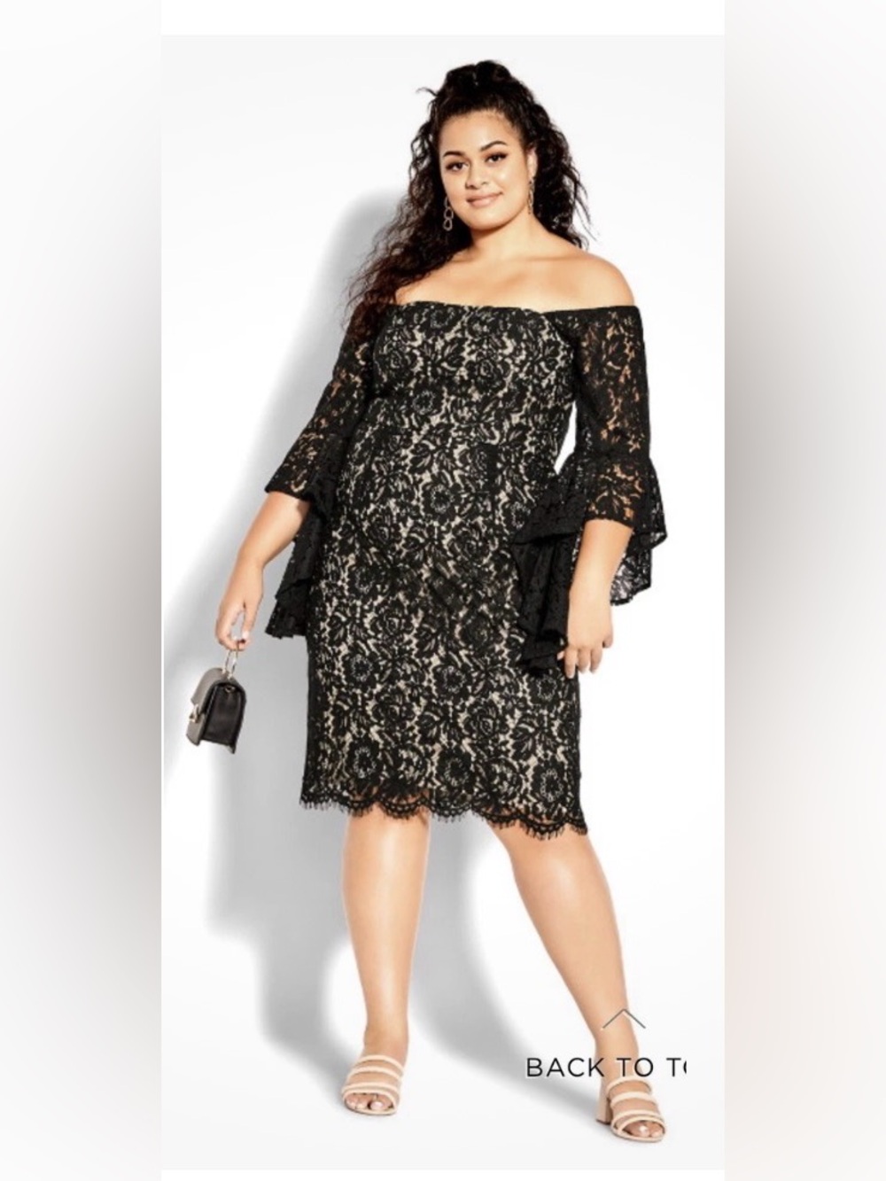 City Chic Black Lace Off-Shoulder Midi Dress